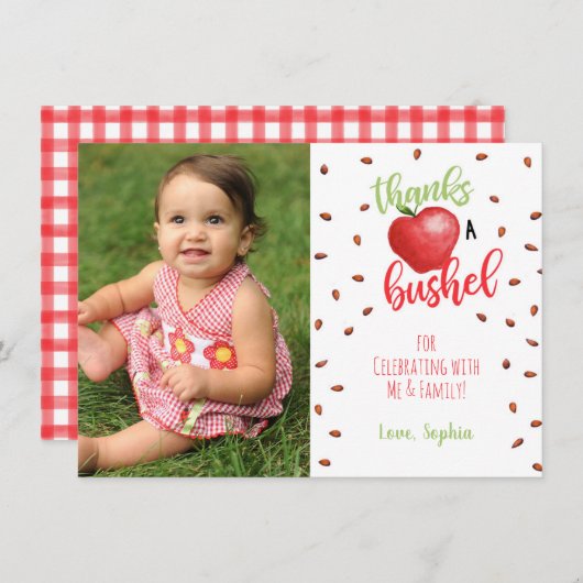 写真付きアップルの感謝カード 招待状 (正面/裏面)