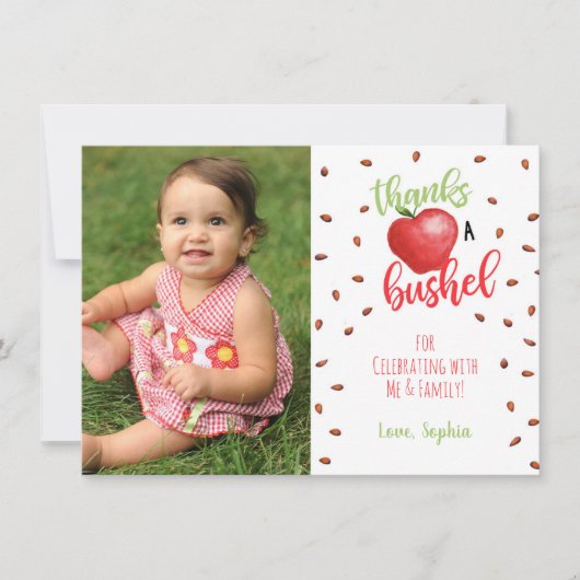 写真付きアップルの感謝カード 招待状 (正面)