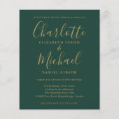 写真付きエメラルドグリーンとゴールドのウェディング招待状 (正面)