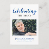 写真付きエレガントブルーホワイト葬儀祈りの言葉カード エンクロージャーカード (正面)