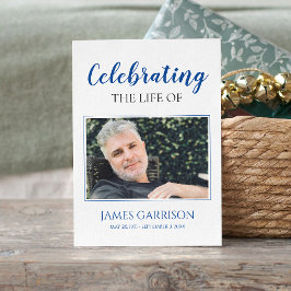 写真付きエレガントブルーホワイト葬儀祈りの言葉カード エンクロージャーカード