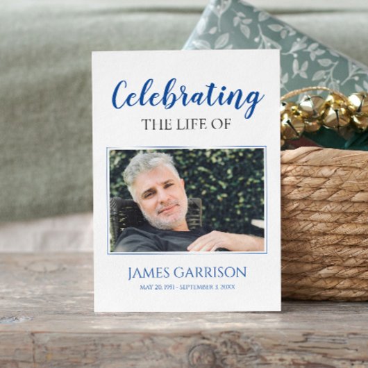 写真付きエレガントブルーホワイト葬儀祈りの言葉カード エンクロージャーカード