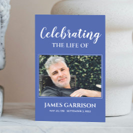 写真付きエレガントブルーホワイト葬儀祈りの言葉カード エンクロージャーカード