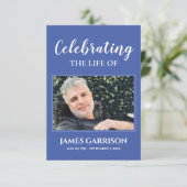 写真付きエレガントブルーホワイト葬儀祈りの言葉カード エンクロージャーカード (スタンド正面)