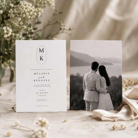 写真付きエレガントモノグラム結婚式招待状 招待状