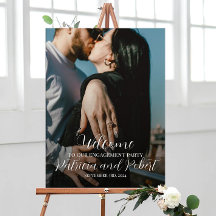 写真付きエンゲージメントパーティー歓迎看板