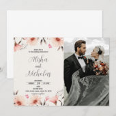 写真付きオレンジの花の結婚式招待状 招待状 (正面/裏面)