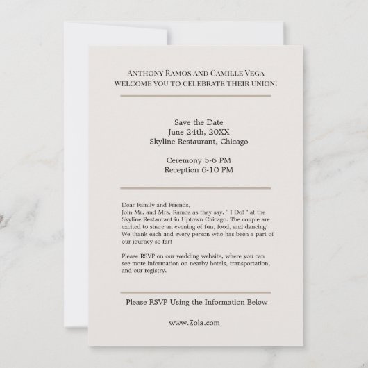 写真付きオーダーメイドの上品な結婚式招待状 招待状 (裏面)