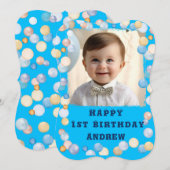 写真付きオーダーメイドの1歳誕生日カード 招待状 (正面/裏面)