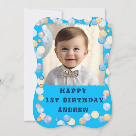 写真付きオーダーメイドの1歳誕生日カード 招待状 (正面)
