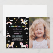 写真付きカラーユニコーンの誕生日招待状 招待状 (正面/裏面)