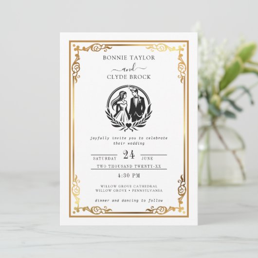 写真付きクラシックレイアウトの結婚式招待状 セーブザデート (スタンド正面)