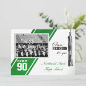 写真付きクラス再会のバラエティストライプ 招待状 (スタンド正面)