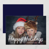 写真付きクリスマスカード | ネイビーブルーと手書き風フォント シーズンカード (正面/裏面)