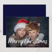 写真付きクリスマスカード | ネイビーブルーと手書き風フォント シーズンカード (正面/裏面)