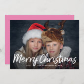 写真付きクリスマスカード | ピンクのスクリプト シーズンカード (正面/裏面)