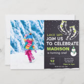 写真付きグリーンアイススケート誕生日招待状 招待状 (正面)