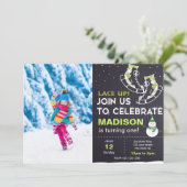 写真付きグリーンアイススケート誕生日招待状 招待状 (スタンド正面)