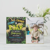 写真付きサファリ恐竜誕生日招待状 招待状 (スタンド正面)