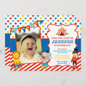 写真付きサーカスの誕生日招待状 招待状 (正面/裏面)