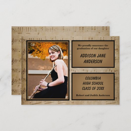 写真付きシートミュージック- 3x5 Gradアナウンス 招待状 (正面/裏面)