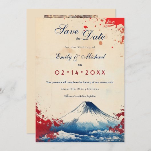 写真付きジャポネスク調和と富士山 セーブザデート (正面/裏面)