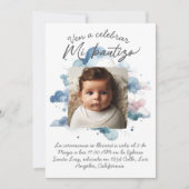 写真付きスペインの水彩画バウティズム 招待状 (正面)
