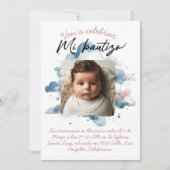 写真付きスペインの水彩画バウティズム 招待状 (正面)