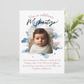 写真付きスペインの水彩画バウティズム 招待状 (スタンド正面)