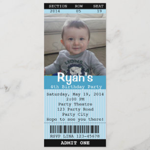 写真付きチケット招待状（青）- 劇・映画 招待状