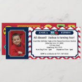 写真付きトレインチケット - 赤いチェvron 招待状 (正面/裏面)