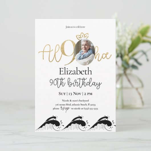 写真付きトロピカル90歳金誕生日招待状 招待状 (スタンド正面)