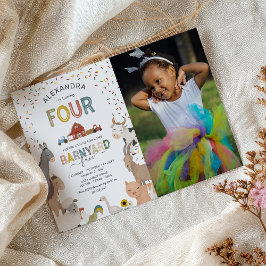 写真付きバーニヤードファーム 4歳誕生日招待状 招待状