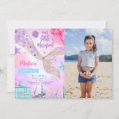 写真付きパープルの人魚の誕生日招待状 招待状 (正面)