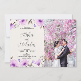 写真付きパープルの花の結婚式招待状 招待状
