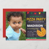 写真付きピザの誕生日パーティー招待状 招待状 (正面/裏面)