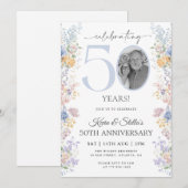 写真付きフラワーデザインの50周年記念招待状 招待状 (正面/裏面)