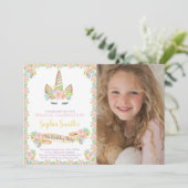 写真付きフラワーユニコーン誕生日招待状 招待状 (スタンド正面)