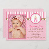 写真付きプリンセス誕生日招待状(お城) 招待状 (正面/裏面)