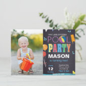 写真付きプールパーティー誕生日招待状 招待状 (スタンド正面)