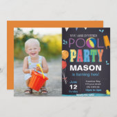 写真付きプールパーティー誕生日招待状 招待状 (正面/裏面)