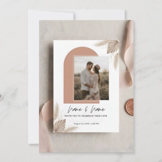 写真付きミニマリストボヘミアンウェディングインビテーション 招待状 (正面)