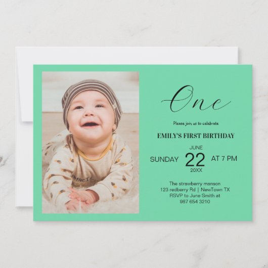 写真付きミニマル誕生日カード 案内状 (正面)