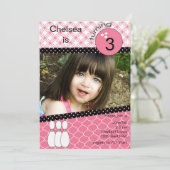 写真付きモダンのピンクの女の子ボーリングの招待 招待状 (スタンド正面)