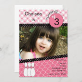 写真付きモダンのピンクの女の子ボーリングの招待 招待状 (正面/裏面)