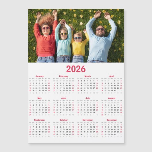 写真付きモダンカレンダー2026 - 年間ビュー (正面)