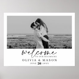 写真付きモダンスクリプト結婚式ウェルカムサイン ポスター