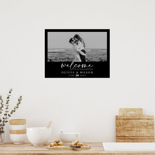 写真付きモダンスクリプト結婚式ウェルカムサイン ポスター (キッチン)