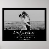 写真付きモダンスクリプト結婚式ウェルカムサイン ポスター (正面)