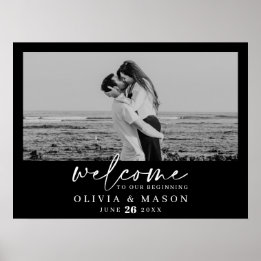 写真付きモダンスクリプト結婚式ウェルカムサイン ポスター